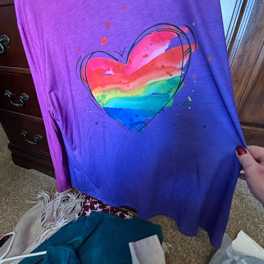 Girls' Purple Rainbow Heart Long-Sleeve Top